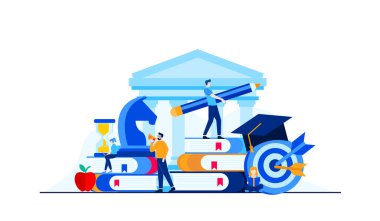 university education the students study on a campus vector flat illustration concept template background can be use for presentation web banner UI UX landing page