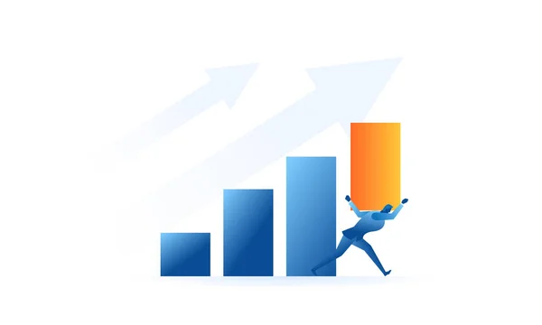 Zakenman Verhoogde Staafdiagram Concept Illustratie Verkoop Doel Marketing Zakenman Proberen — Stockvector