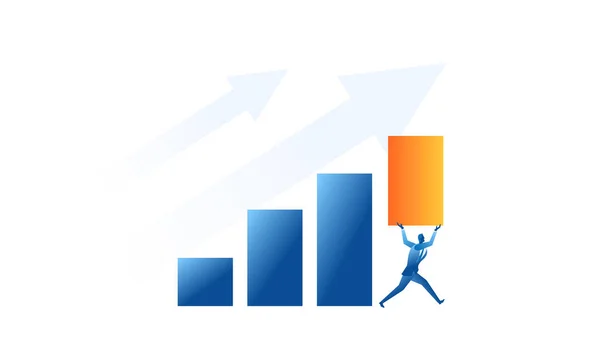 Zakenman Verhoogde Staafdiagram Concept Illustratie Verkoop Doel Marketing Zakenman Proberen — Stockvector