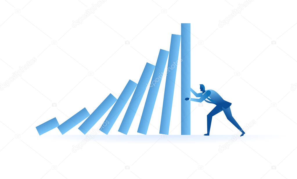 businessman tried to stop domino effect mean an officer try to withstand from pressure concept flat illustration Business about hard work and pressure for presentation