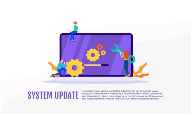 sistem güncelleme vektör illüstrasyon kavramı izole edilmiş şablon beyaz arkaplan sunum web sancak UI UX iniş sayfası için kullanılabilir