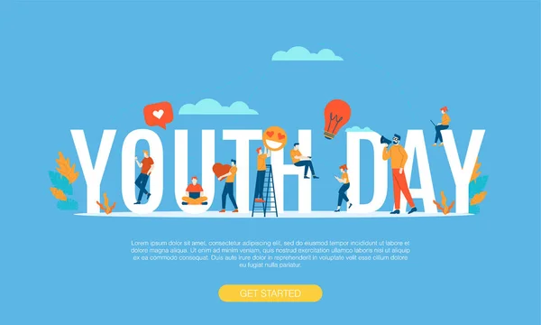 Χαρούμενη Ημέρα Της Νεολαίας Μεγάλη Λέξη Τους Μικρούς Ανθρώπους Διάνυσμα — Διανυσματικό Αρχείο