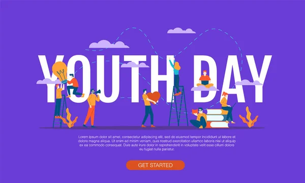 Happy Youth Day Big Word Small People Vector Illustration Concept —  Vetores de Stock