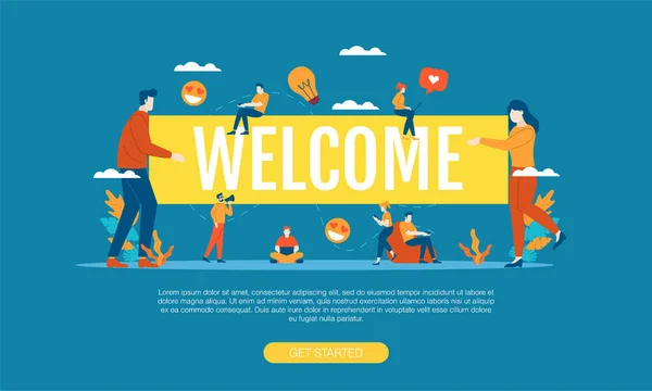 Welcome Big Word Small People Vector Illustration Concept Template White — Διανυσματικό Αρχείο
