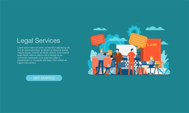 Hukuki yargı vektörü illüstrasyon konsepti şablonu sunum web banner UI UX iniş sayfası için kullanılabilir