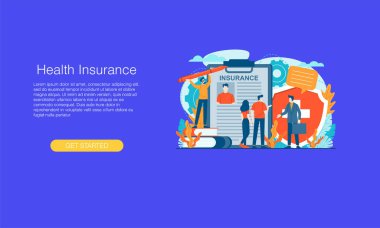 Sağlık sigortası vektörü illüstrasyon tasarım şablonu izole edilmiş arkaplan sunum web banner UI UX iniş sayfası için kullanılabilir