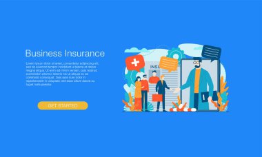 Sağlık sigortası vektörü illüstrasyon tasarım şablonu izole edilmiş arkaplan sunum web banner UI UX iniş sayfası için kullanılabilir