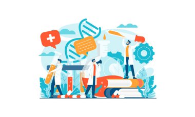 Bilim laboratuvarı aşısı araştırma vektör illüstrasyon şablonu arka plan tasarımı sunum web banner UI UX iniş sayfası için kullanılabilir