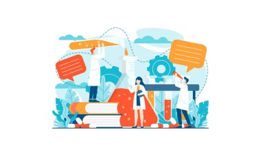 Bilim laboratuvarı aşısı araştırma vektör illüstrasyon şablonu arka plan tasarımı sunum web banner UI UX iniş sayfası için kullanılabilir