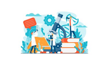 Bilim laboratuvarı aşısı araştırma vektör illüstrasyon şablonu arka plan tasarımı sunum web banner UI UX iniş sayfası için kullanılabilir