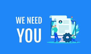 Sunum web paneli UI UX iniş sayfası için küçük insan vektör çizim şablonu ile duyuru çalışanı sözcüğü kullanılabilir