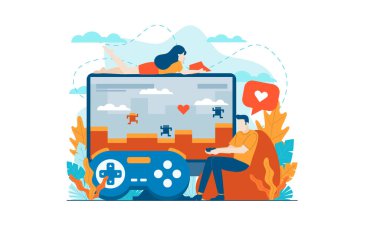 Sevilen oyun vektörü illüstrasyon şablonu izole edilmiş arka plan sunum web sancak UI UX iniş sayfası için kullanılabilir