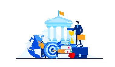 Mini insanların işletme yönetimi eğitimi düz illüstrasyon tasarımı