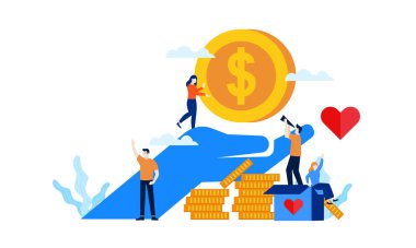 Bağış günü, büyük yürekli ve büyük elli hayır işleri diğerleri için paylaşım ve insanlık düz çizim tasarımı