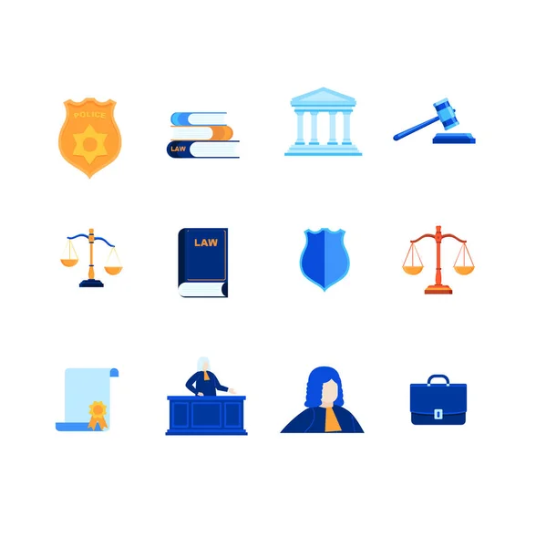 Colección Conjunto Ley Justicia Legal Vector Plano Icono Diseño Logo — Archivo Imágenes Vectoriales