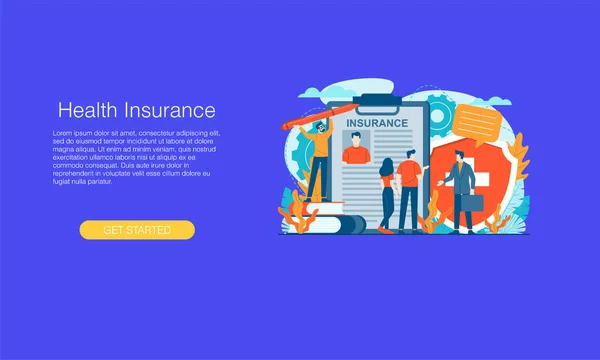 健康保险矢量图解设计模板背景隔离可用于演示网页横幅Ui Ux登陆页面 — 图库矢量图片