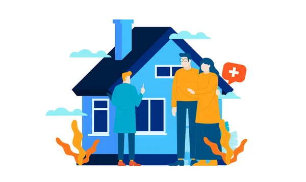 Otthoni Ellátás Egészségügyi Mini Emberek Lakás Illusztráció — Stock Vector