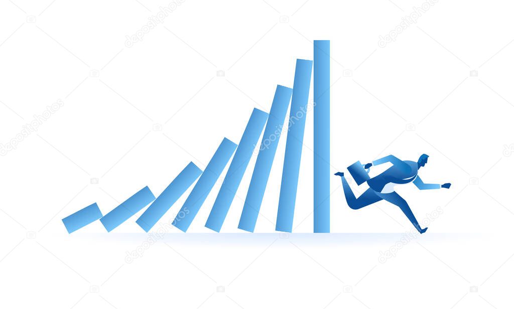 businessman run from domino effect mean he run from work pressure or avoid business hurdles concept flat illustration Business about hard work, pressure and challenge for presentation