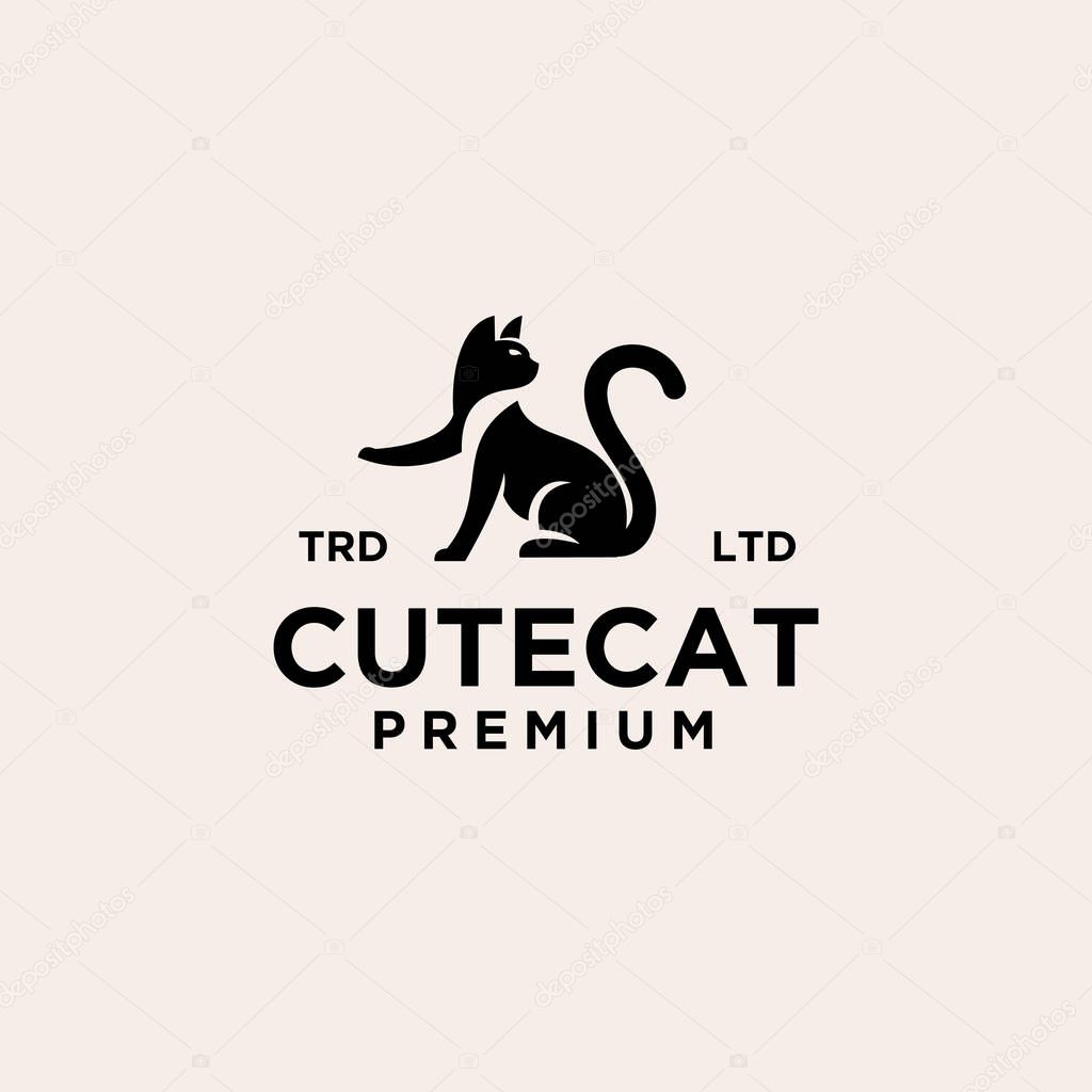 Premium black cat vector logo design