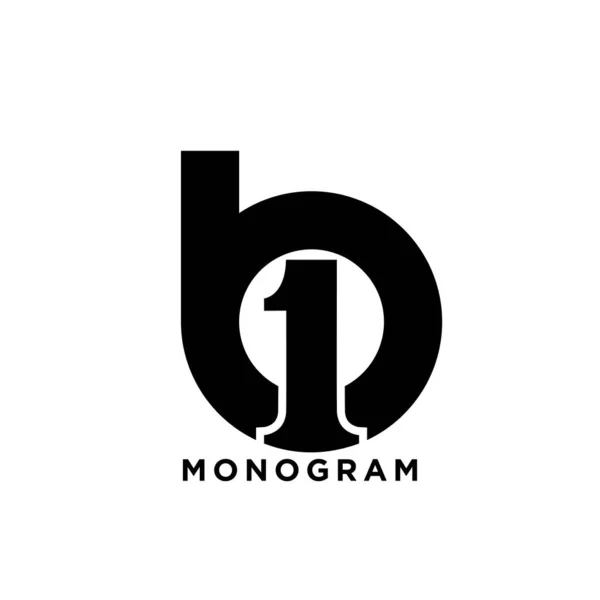 モノグラム キャピタルレターB 1初期ベクトルブラックロゴフラットデザイン — ストックベクタ