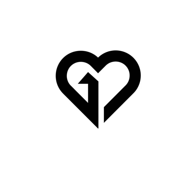 Één Hart Letter Logo Zwart Vector Icoon Ontwerp Geïsoleerde Witte — Stockvector