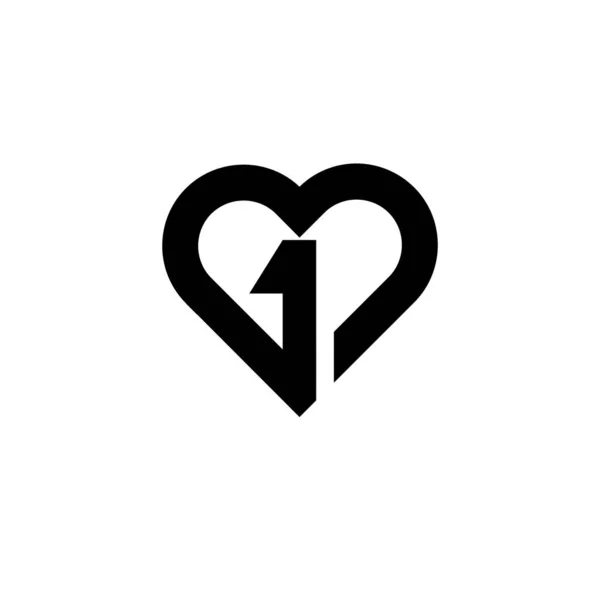 One Corazón Letra Logo Negro Vector Icono Diseño Aislado Fondo — Vector de stock