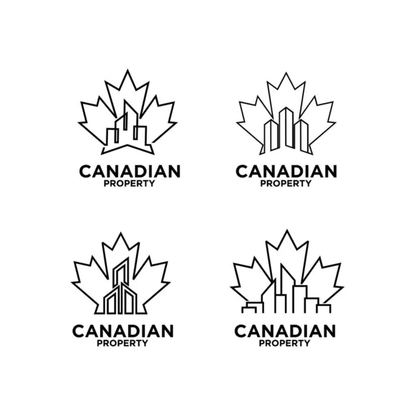 Koleksiyon Kanada Özellikleri Emlak Hattı Logo Tasarım Vektörünü Ayarla — Stok Vektör