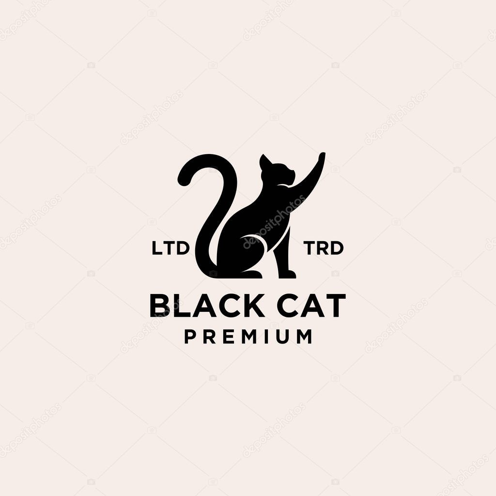 Black cat pets logo vector icon illustration design