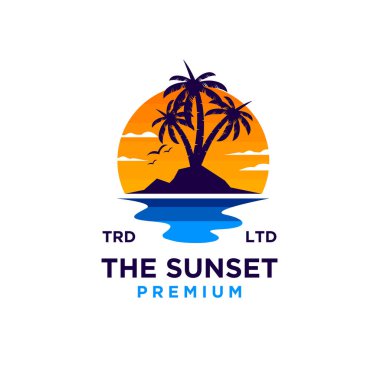 Sunset beach logo design illustration vector clipart