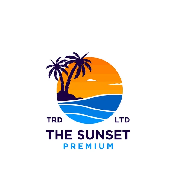 Sunset plaj logosu tasarım çizim vektörü