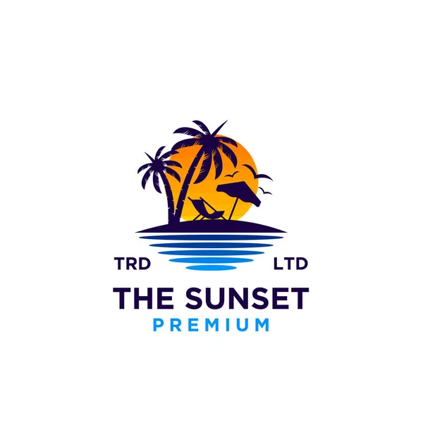 Gambar Logo Pantai Sunset Gambar Vektor - Stok Vektor