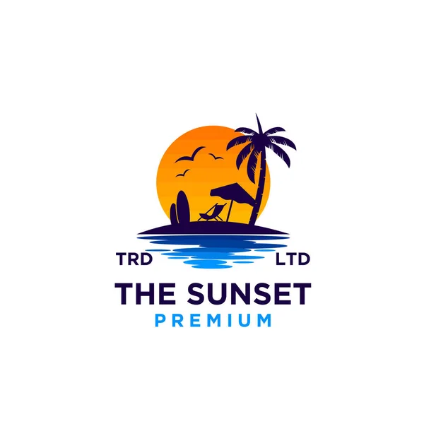 Gambar Logo Pantai Sunset Gambar Vektor - Stok Vektor