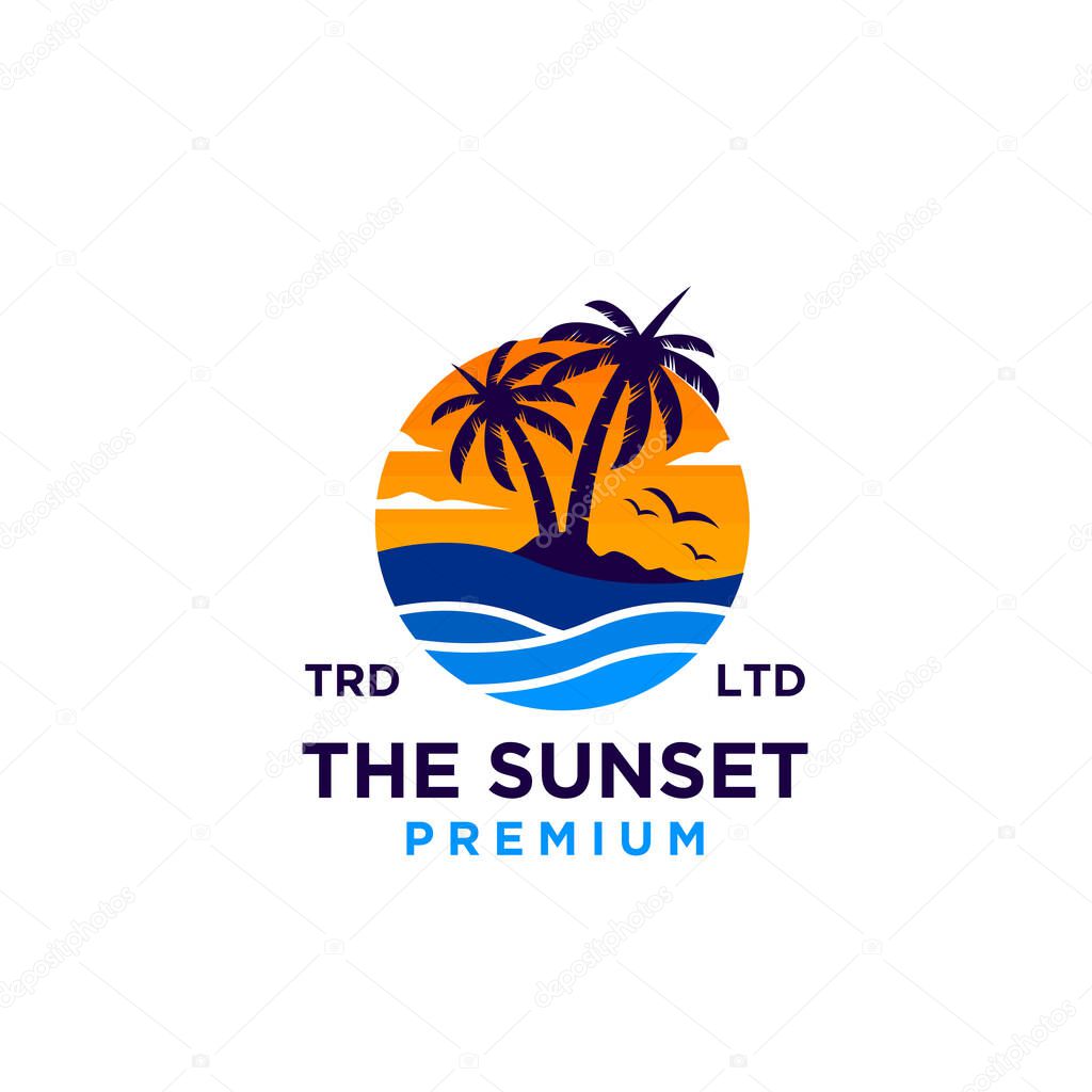 Sunset beach logo design illustration vector