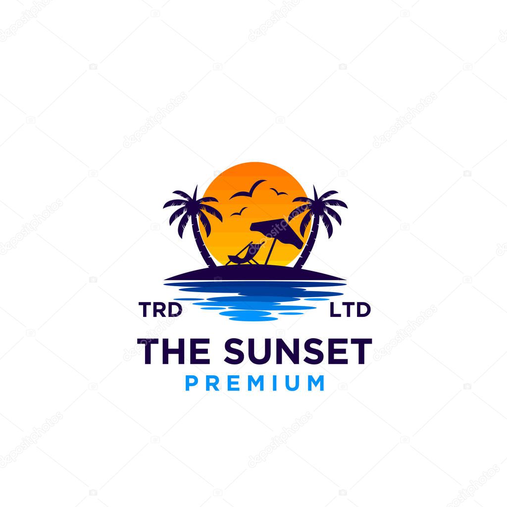 Sunset beach logo design illustration vector