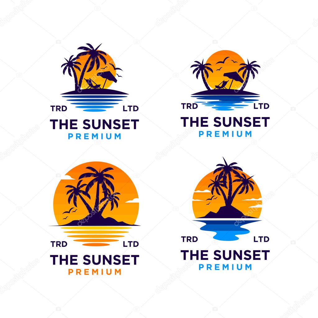 Sunset beach logo design illustration vector
