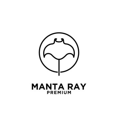 Premium manta ışını siyah çizgi logosu tasarımı izole edilmiş beyaz arkaplan
