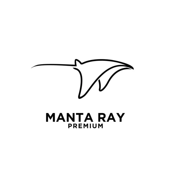 Premium manta ışını siyah çizgi logosu tasarımı izole edilmiş beyaz arkaplan