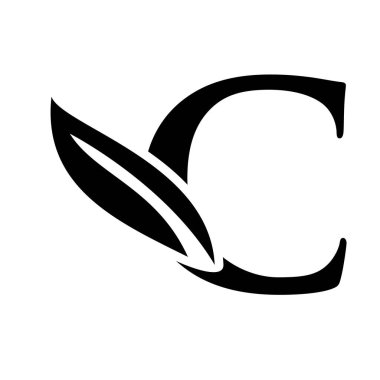 büyük harf C yaprak yazı tipi vektör logo tasarımı izole edilmiş beyaz arkaplan