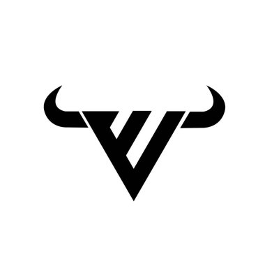 Soyut harf W üçgeni boğa başı siyah logo izole edilmiş beyaz arkaplan