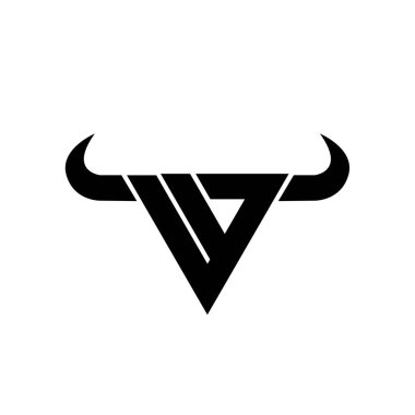 Soyut harf W üçgeni boğa başı siyah logo izole edilmiş beyaz arkaplan