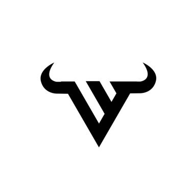 Soyut harf W üçgeni boğa başı siyah logo izole edilmiş beyaz arkaplan