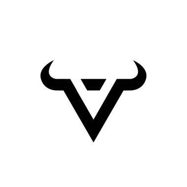 Soyut harf V üçgeni boğa başı siyah logo izole edilmiş beyaz arkaplan
