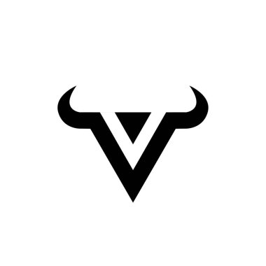 Soyut harf V üçgeni boğa başı siyah logo izole edilmiş beyaz arkaplan