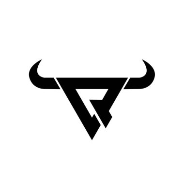 Soyut harf Q üçgeni boğa başı siyah logo izole edilmiş beyaz arkaplan