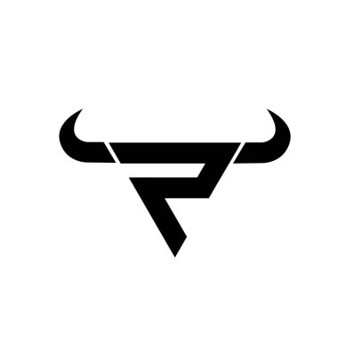 Soyut harf P üçgeni boğa başı siyah logo izole edilmiş beyaz arkaplan