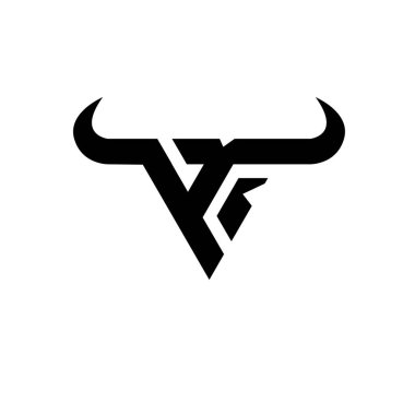 Soyut harf K üçgeni boğa başı siyah logo izole edilmiş beyaz arkaplan