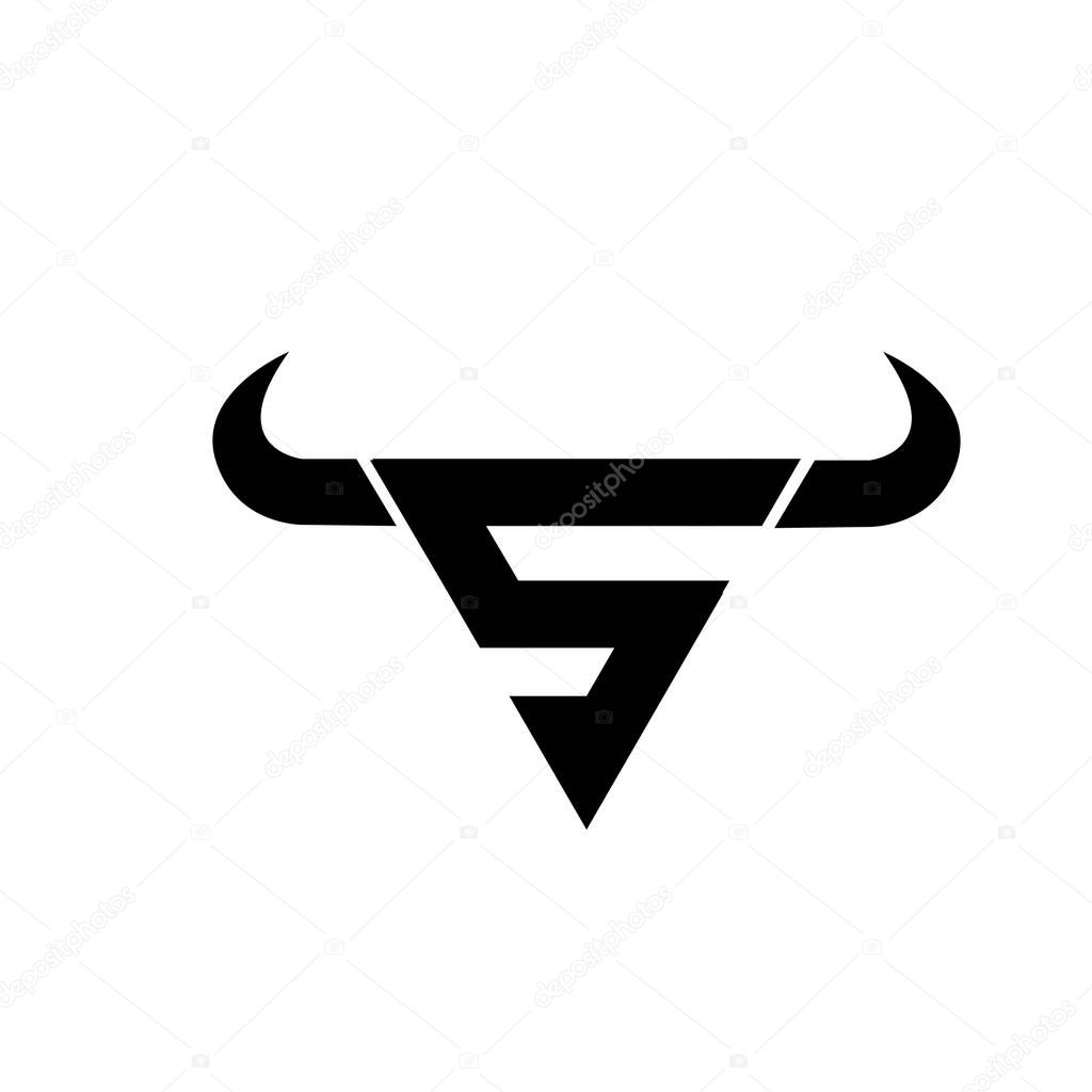 Abstract letter S triangle bull head black logo isolated white background