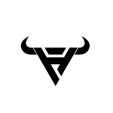 Soyut harf H üçgeni boğa başı siyah logo izole edilmiş beyaz arkaplan