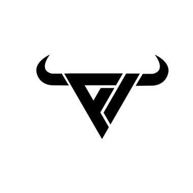 soyut harf F I üçgen boğa başlı siyah logo izole edilmiş beyaz arkaplan