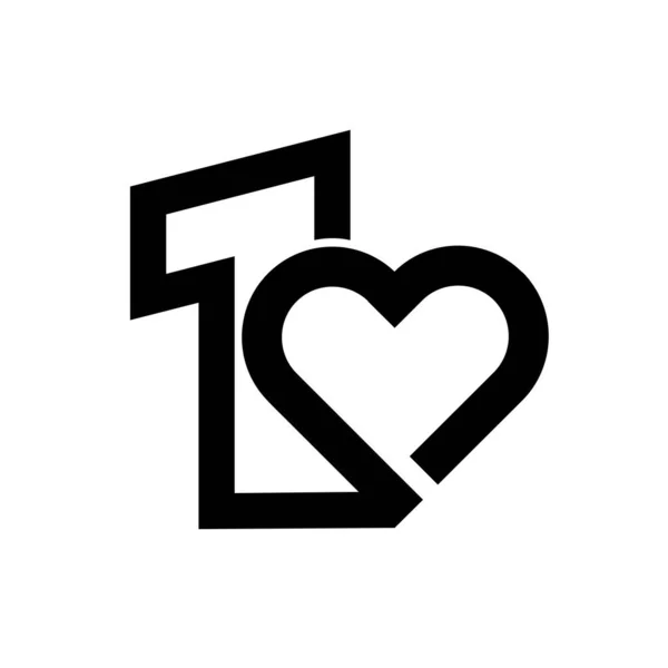 One Heart Letter Logo Black Vector Icon Design Isolated White — Stock Vector
